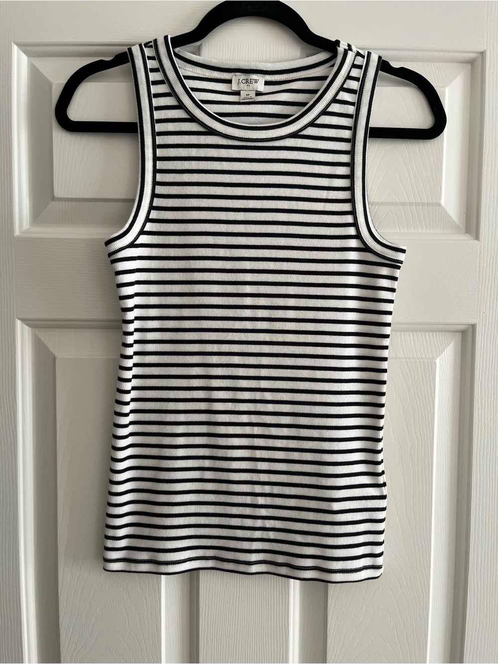 J. Crew Black and White Striped Ribbed Tank Top